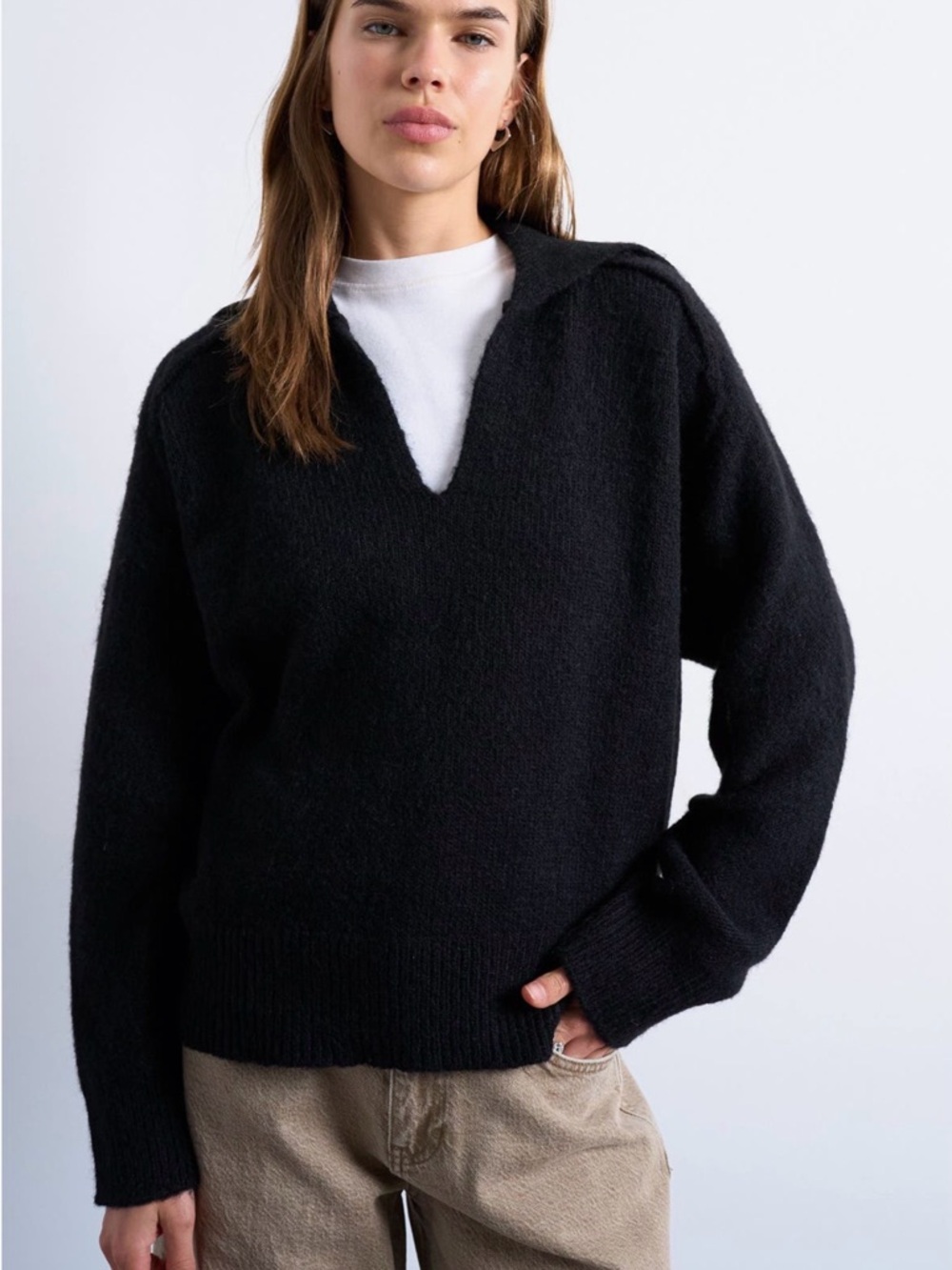 Topshop Black V-Neck Collar Sweater